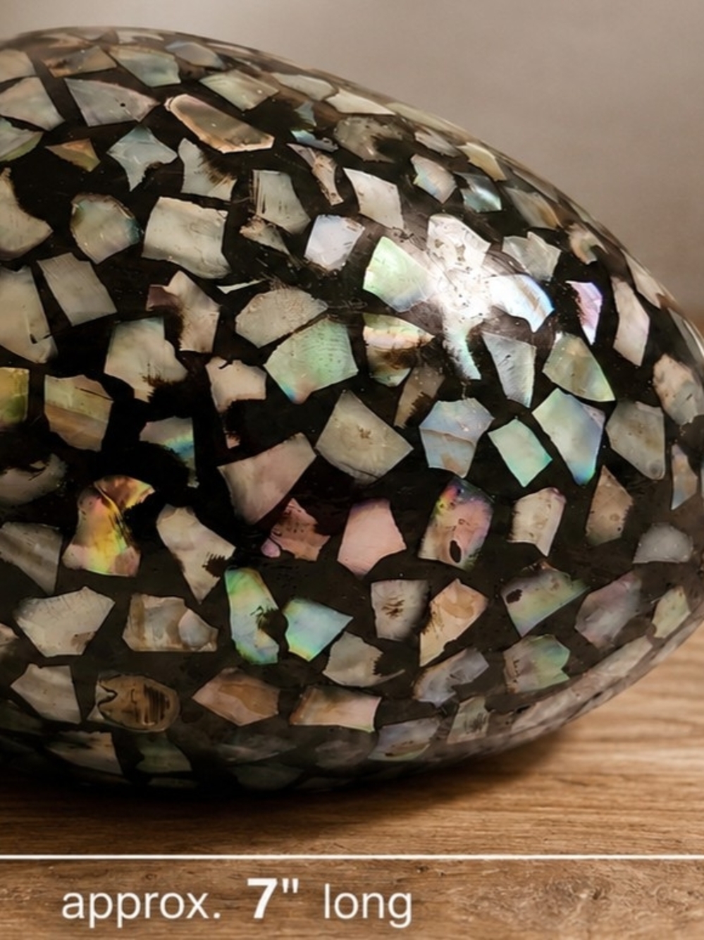 Large 7" Decorative Egg with Iridescent Mother Of Pearl Shell Mosaic - Home Art